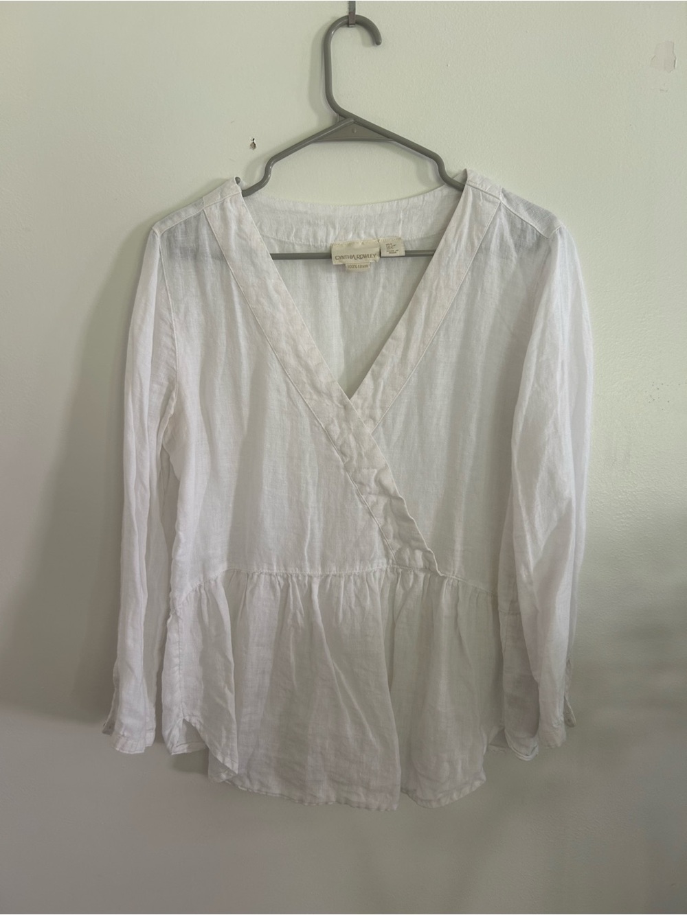 Cynthia Rowley Linen White V-Neck Peplum Blouse